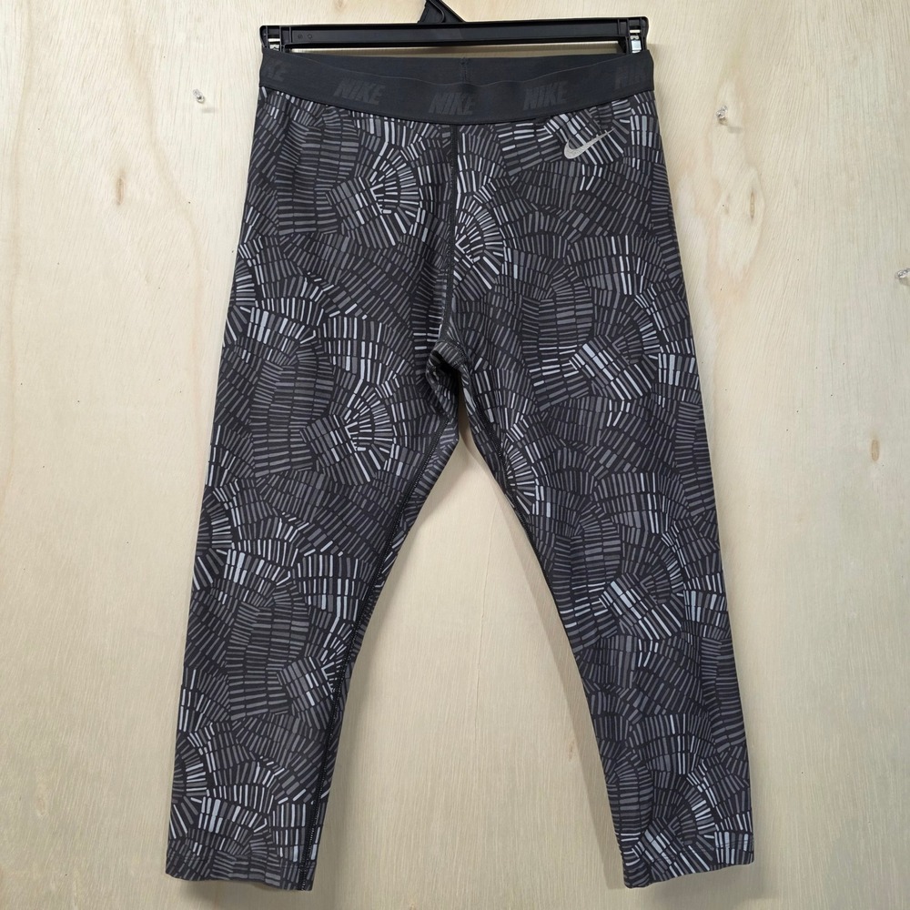 Nike Golf Dri-FIT Women Grey Black Geometric Print Cropped Leggings Size M